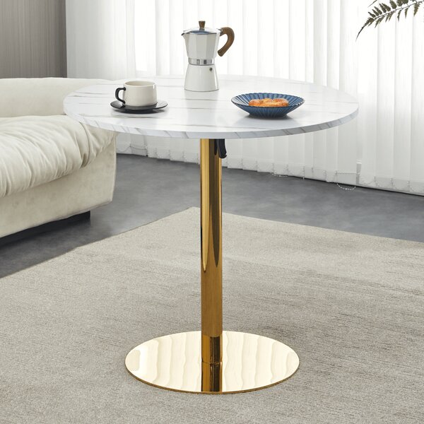 KONDELA Masă dining, marmură deschisă / crom gold - auriu, diametru 80 cm, LAMONT