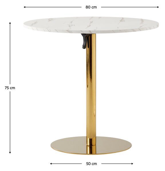 KONDELA Masă dining, marmură deschisă / crom gold - auriu, diametru 80 cm, LAMONT