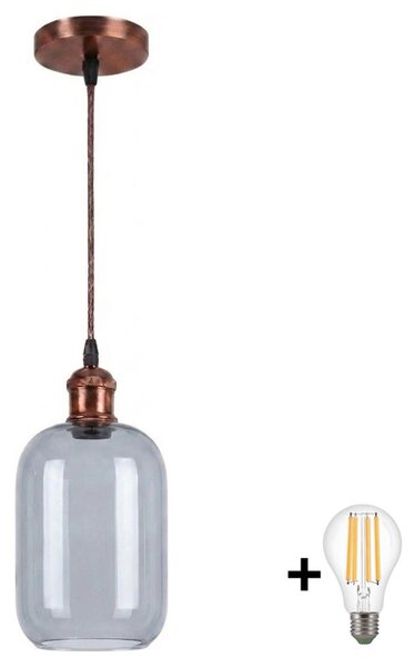 Brilagi - Lustru LED pe cablu R GLASS 1xE27/60W/230V diam. 14 cm cupru/gri fumuriu