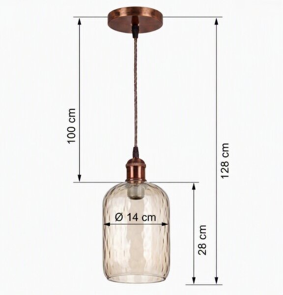 Brilagi - Lustru LED suspendat pe cablu R GLASS 1xE27/60W/230V, diam. 14 cm, cupru/maro fumuriu