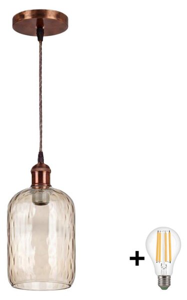 Brilagi - Lustru LED suspendat pe cablu R GLASS 1xE27/60W/230V, diam. 14 cm, cupru/maro fumuriu