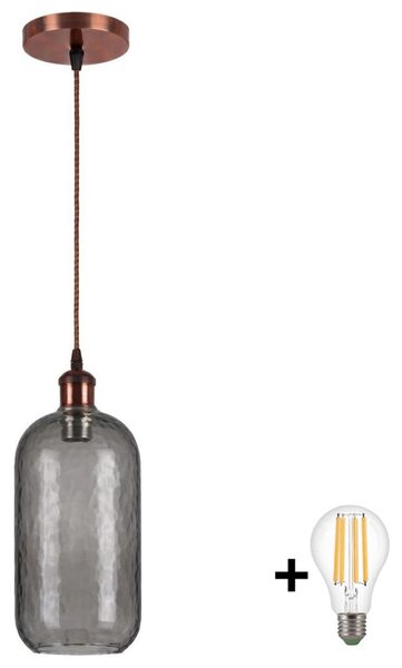 Brilagi - Lustră LED suspendată pe cablu RETRO GLASS 1xE27/60W/230V diam. 14 cm cupru/gri fumuriu