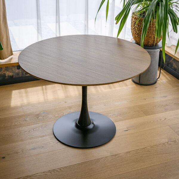 KONDELA Masă de sufragerie, rotundă, stejar/negru, diametru 110 cm, REVENTON NEW
