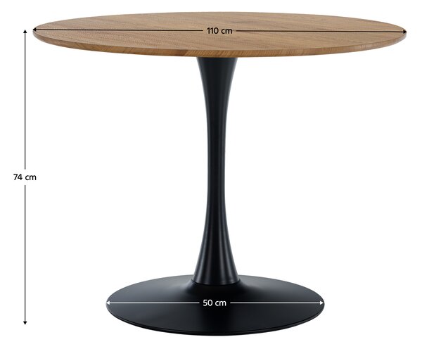 KONDELA Masă de sufragerie, rotundă, stejar/negru, diametru 110 cm, REVENTON NEW