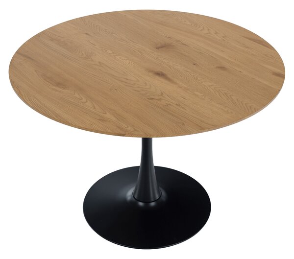 KONDELA Masă de sufragerie, rotundă, stejar/negru, diametru 110 cm, REVENTON NEW