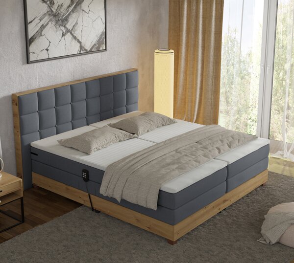 KONDELA Pat electric reglabil, boxspring, gri închis/stejar artizanal, 180x200, TIANA