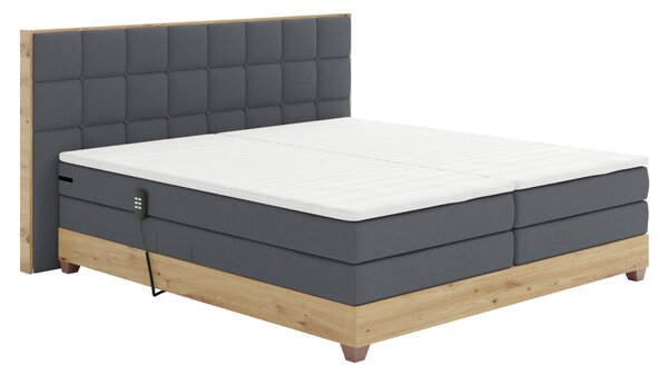 KONDELA Pat electric reglabil, boxspring, gri închis/stejar artizanal, 180x200, TIANA