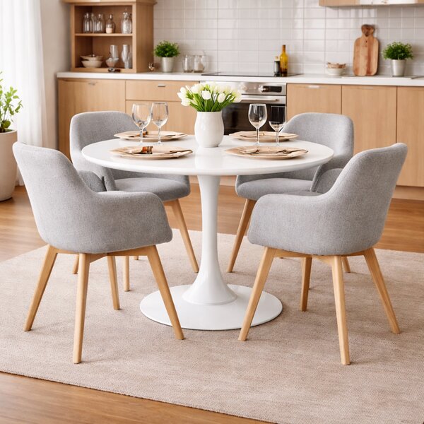 KONDELA Masă dining, rundă, alb mat, diametru 110 cm, REVENTON NEW
