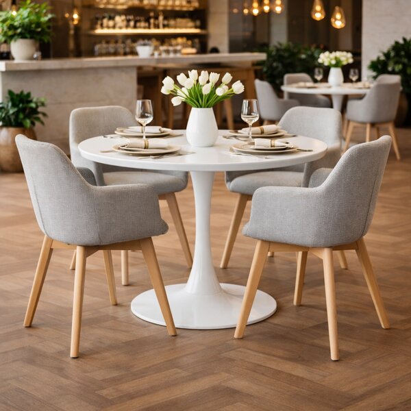 KONDELA Masă dining, rundă, alb mat, diametru 110 cm, REVENTON NEW