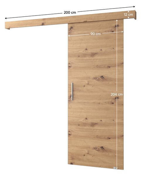 KONDELA Uşă glisantă, stejar artizanal/ stejar artisan/ argintiu, SALDOR 90 1