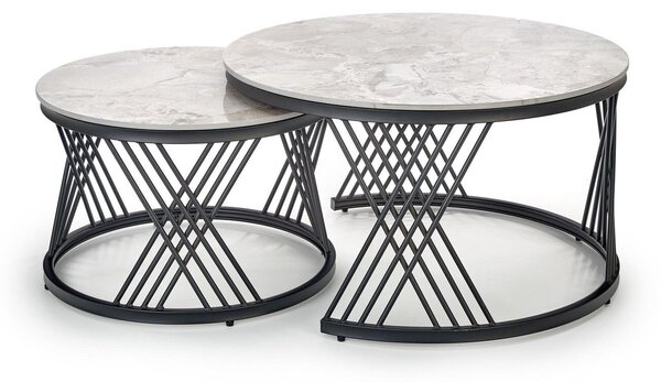 Set de măsuțe de cafea Houston Acetum, Negru, Marmură cenușie, Metal, 46cm, 32 kg