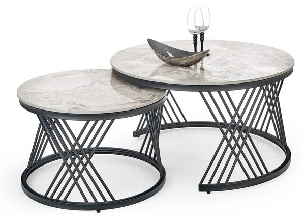 Set de măsuțe de cafea Houston Acetum, Negru, Marmură cenușie, Metal, 46cm, 32 kg
