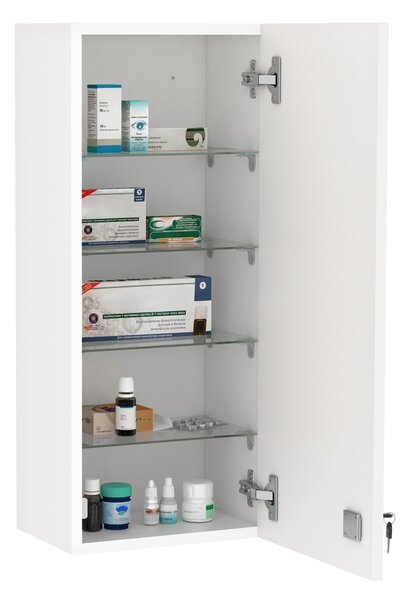Dulapior de Perete pentru Medicamente cu Încuietoare, 5 Niveluri si Rafturi Reglabile, din Lemn si Sticla, Alb 30x20x70cm Kleankin | Aosom Romania