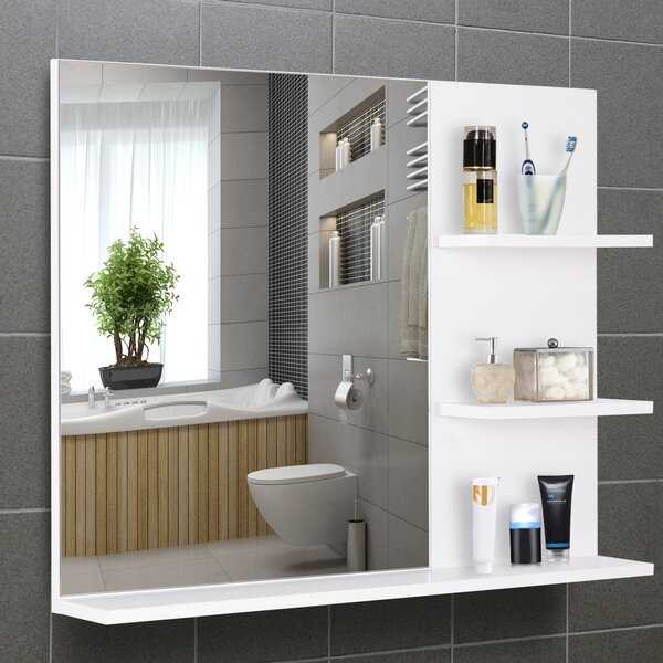 Kleankin Dulap Oglindă Baie cu 3 Rafturi Spațiu Depozitare MDF Alb 60x10x48cm | Aosom Romania