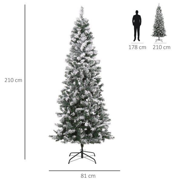 Brad de Craciun de 210cm Pin artificial acoperit cu plus alb cu 631 ramuri, baza pliabila detasabila HOMCOM | Aosom RO
