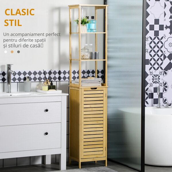 Kleankin Turn Mobilier Baie, Spațiu Depozitare Vertical, Lemn, 34x30x173cm, Design Compact | Aosom Romania