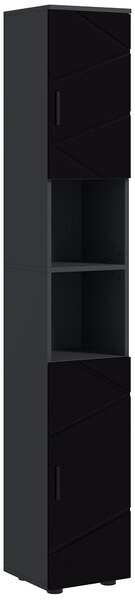 Dulap Baie, Inalt de 183cm cu 2 rafturi deschise si doua dulapuri cu 2 nivele, 30x30x183cm, Negru kleankin | Aosom Romania