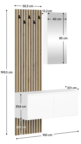 KONDELA Set pentru hol, alb/stejar Artisan, REBEKA
