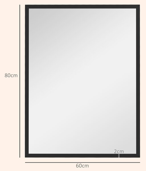 HOMCOM Oglindă Dreptunghiulară de Perete cu Cârlige, Sticlă și MDF, 60x80 cm, Negru | Aosom Romania