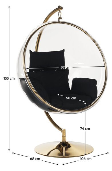 KONDELA Scaun suspendat cu suport, transparent/auriu/negru, BUBBLE NEW TIP 3