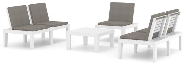 Set mobilier de grădină cu perne, 4 piese, alb, plastic