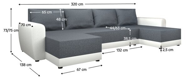 KONDELA Canapea universală, gri/alb, DAKAR NEW U