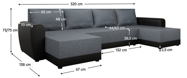 KONDELA Canapea universală, gri/negru, DAKAR NEW U