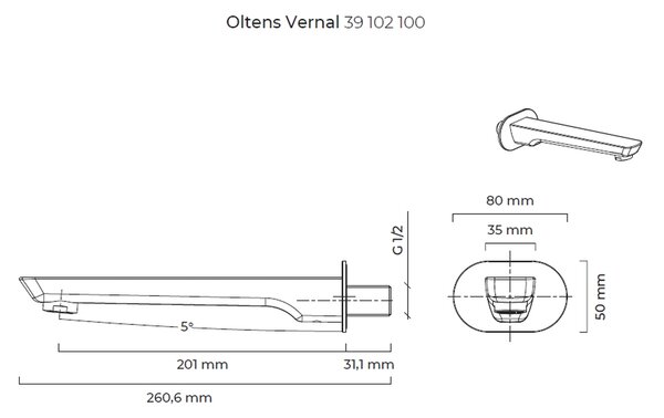 Oltens Vernal pipă baterie de cadă crom 39102100