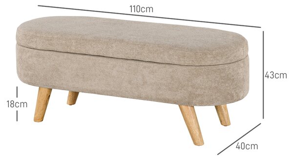 HOMCOM Bancă cu Spațiu de Depozitare Ascuns, Bancă Tapițată cu Picioare din Lemn și Poliester, 110x40x43 cm, Bej | Aosom Romania