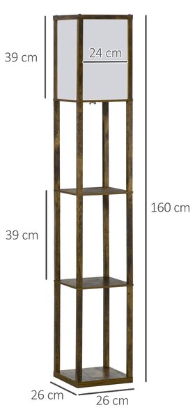 HOMCOM Lampă de Podea cu 3 Rafturi Integrate, Design Modern din MDF, 26x26x160 cm, Lemn Natural | Aosom Romania