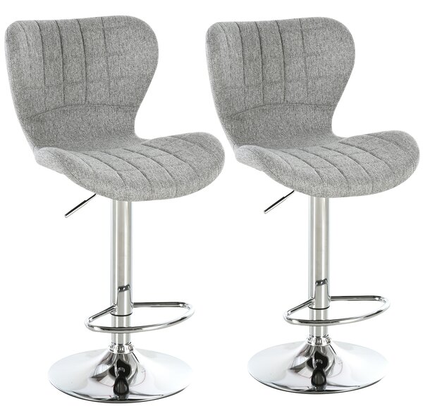 HOMCOM Set 2 Scaune de Bar Rotative cu Înălțime Reglabilă, Tetieră pentru Picioare și Spătar, 47x51,5x111,5 cm, Gri | Aosom Romania