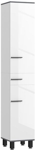 HOMCOM Coloană de Baie Modernă cu Sertar, 2 Dulapuri, 2 Uși și Rafturi Reglabile, Mobilier de Baie, 34x34x190 cm, Alb | Aosom Romania
