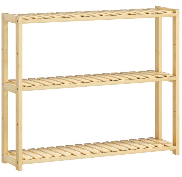 HOMCOM Etajeră de Baie cu 3 Rafturi Reglabile pe 5 Nivele, Dulap de Depozitare din Bambus, 60x15x50 cm, Lemn Natural | Aosom Romania