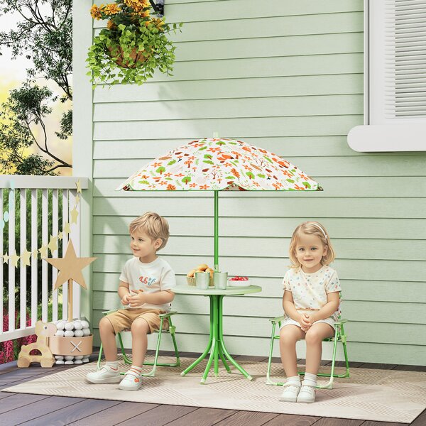 AIYAPLAY Set de Mobilier de Grădină din 4 Piese cu Masă, Scaune și Umbrelă de Soare Reglabilă, 50xΦ49,5 cm, Verde | Aosom Romania
