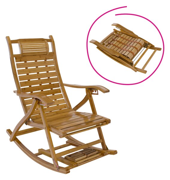 KONDELA Scaun balansoar de grădină, poziţionabil, natural, bambus, FLOS