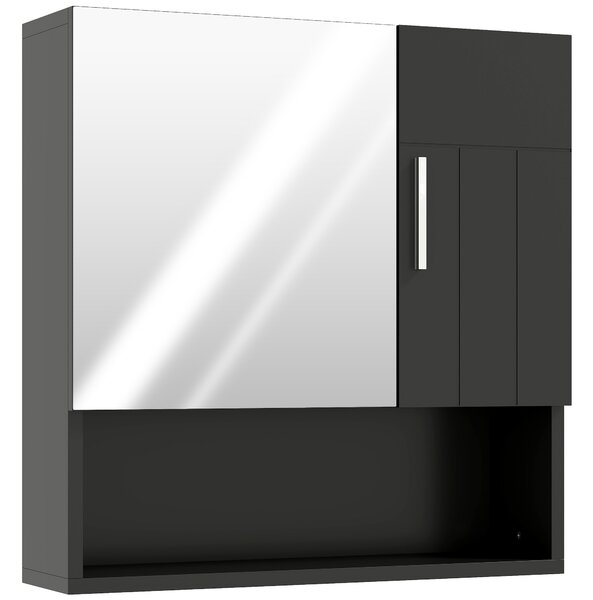 Kleankin Dulap cu Oglindă pentru Baie 2 Uși și Raft Deschis 54x15.2x55.3 cm Negru | Aosom Romania