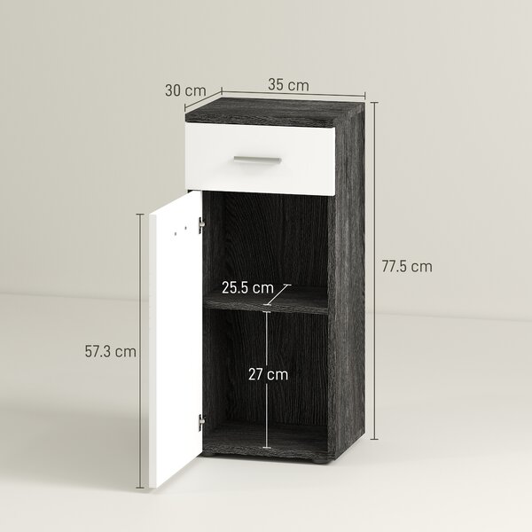 Kleankin Dulap Baie din Lemn cu Sertar și Rafturi, Design Alb și Negru | Aosom Romania