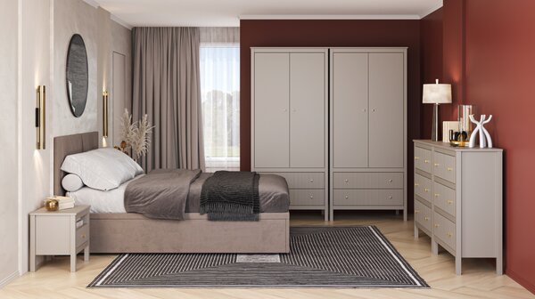 KONDELA Comodă gri-maroniu Taupe/stejar craft auriu, KLIO 2D3S