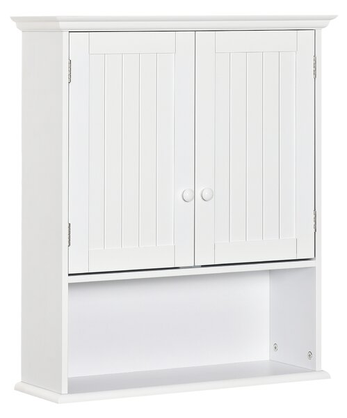 Kleankin Dulap de Baie Suspendat cu Dulăpior, 2 Uși cu Închidere Magnetică și Raft Deschis, 60x20x70.5 cm, Alb | Aosom Romania