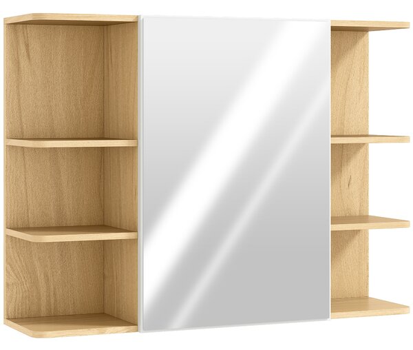 HOMCOM Dulap cu Oglindă pentru Baie cu Dulăpior și 6 Compartimente Deschise 80x20x59cm Lemn | Aosom Romania