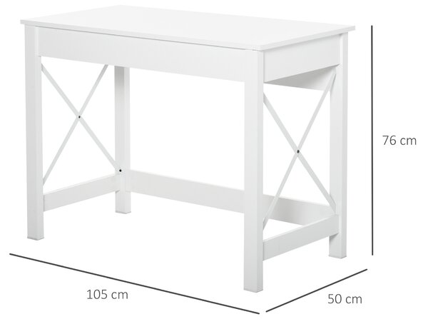 HOMCOM, Birou de Studiu, Stil Modern, MDF, Metal, 105x50x76 cm, Alb | Aosom Romania