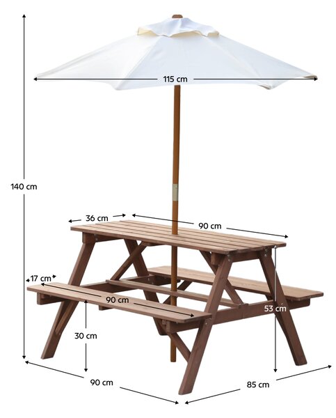 KONDELA Seturi de grădină pentru copii cu umbrelă de soare, maro/bej, PADY