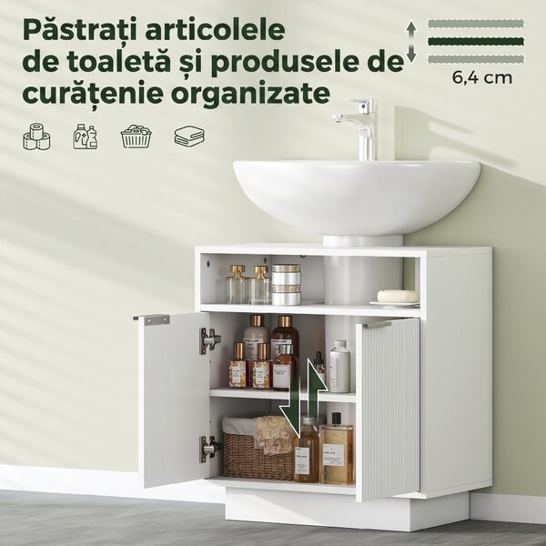HOMCOM Dulap de Baie Sub Chiuvetă cu Raft Interior Ajustabil Alb | Aosom Romania