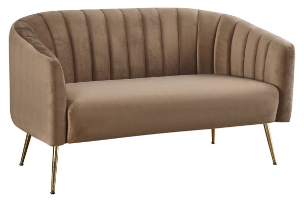 KONDELA Canapea de design cu 2 locuri, ţesătură Velvet maro/gold crom-auriu, BAGY