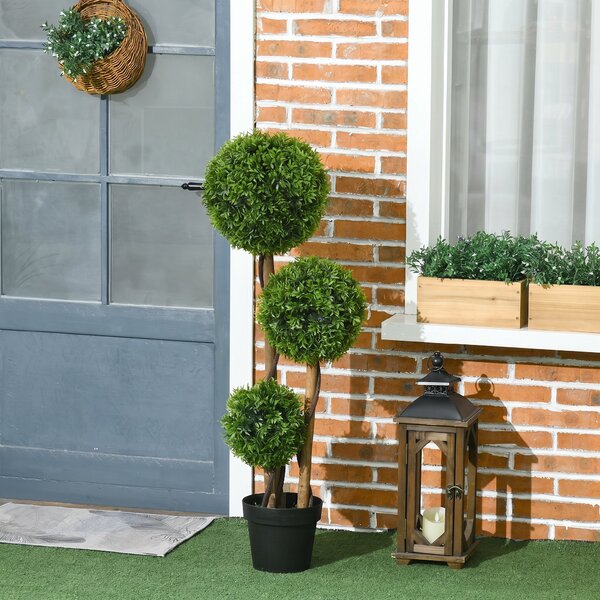 HOMCOM Plantă Artificială de Buxus cu 3 Ffere și Frunze de Bambus | Aosom Romania