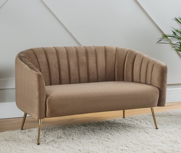 KONDELA Canapea de design cu 2 locuri, ţesătură Velvet maro/gold crom-auriu, BAGY