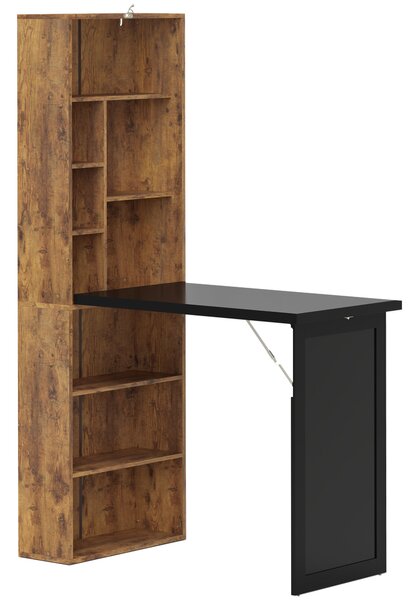 HOMCOM Birou Modern Pliabil cu Bibliotecă și Tablă, din Lemn și Metal, 98x51x153 cm, Maro Rustic | Aosom Romania