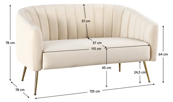 KONDELA Canapea de design cu 2 locuri, ţesătură Velvet bej/gold crom-auriu, BAGY