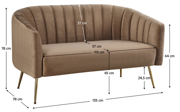 KONDELA Canapea de design cu 2 locuri, ţesătură Velvet maro/gold crom-auriu, BAGY