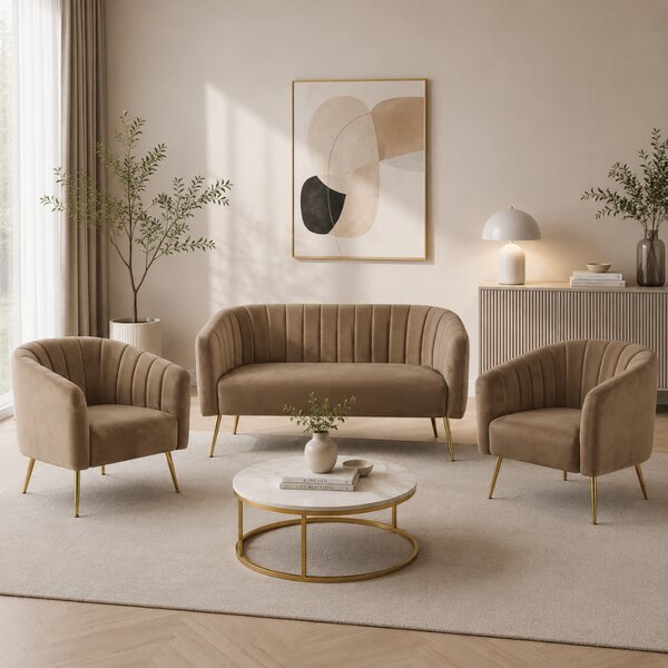 KONDELA Canapea de design cu 2 locuri, ţesătură Velvet maro/gold crom-auriu, BAGY